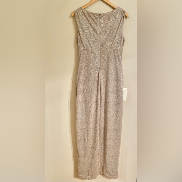 Ralph Lauren Evening Metallic Gold Silver Formal Dress Ruched Size 10- EUC - Picture 2 of 14